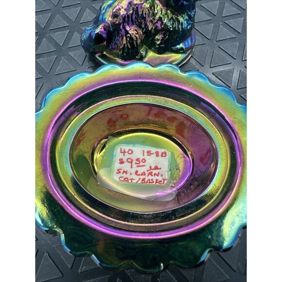 Rare Vintage Mosser Iridescent Carnival Glass Cat Nest - Picture 8 of 9
